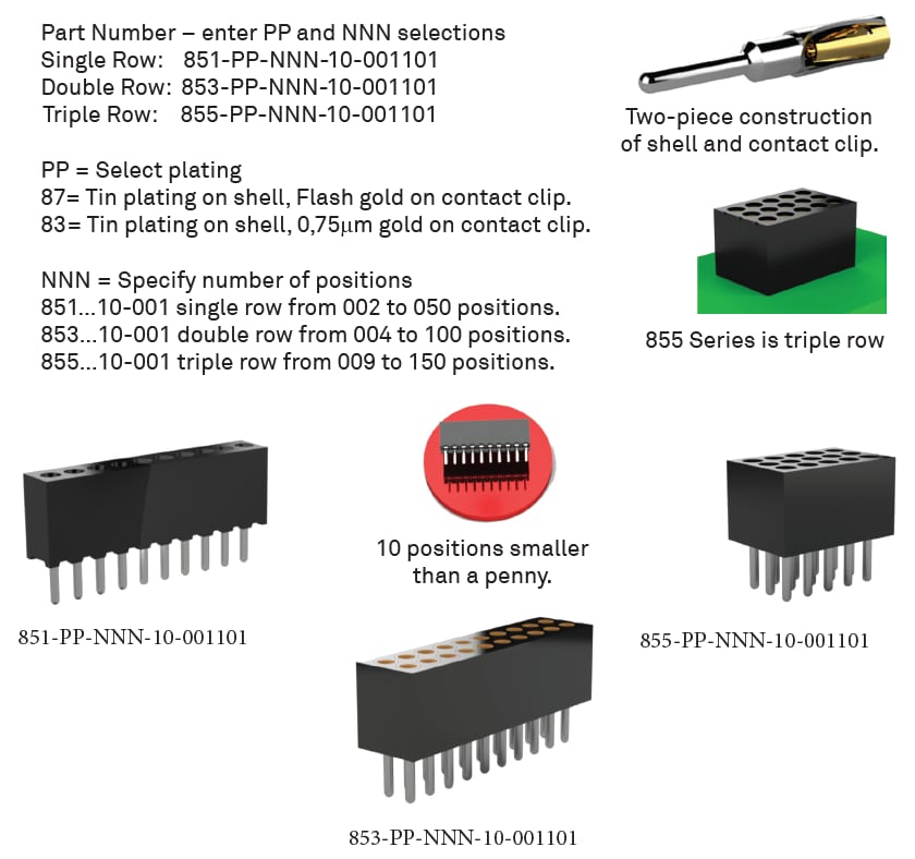 85x Straight Solder Tail PCB Connectors Precidip Mouser