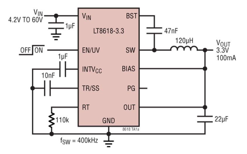 Application Circuit Diagram - Analog Devices Inc. LT8618 & LT8618-3.3 Step-Down Switching Regulators Application Circuit Diagram - Analog Devices Inc. LT8618 & LT8618-3.3 Step-Down Switching Regulators
