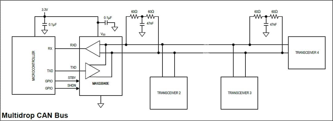 Application Circuit Diagram - Analog Devices Inc. MAX33040E CAN Transceiver Application Circuit Diagram - Analog Devices Inc. MAX33040E CAN Transceiver